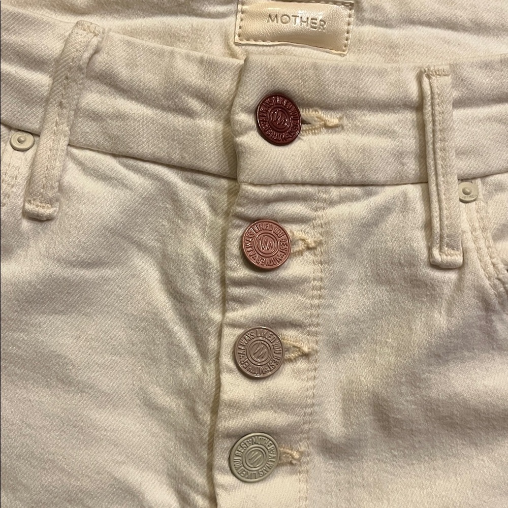 MOTHER Pixie Rainbow Button Jeans in White Size 26 - Picture 6 of 9